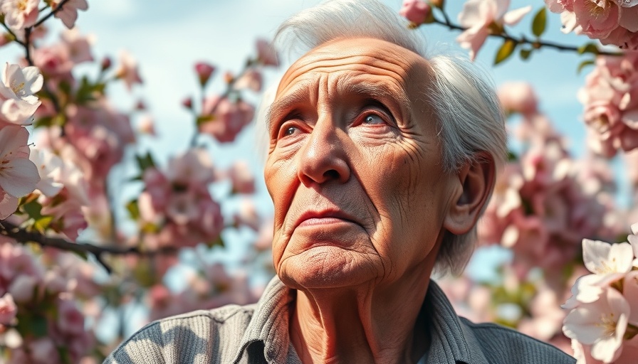 Elderly person reflecting on inflammaging and aging in a garden.