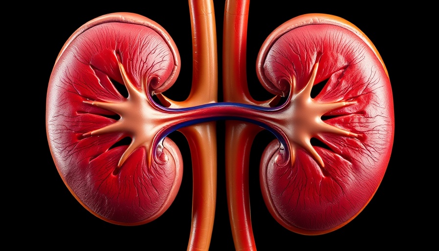 Anatomical illustration of kidneys and adrenal glands for implantable cell therapy.