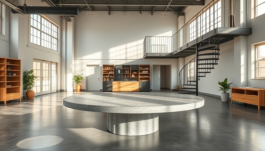 Modern industrial workspace with unique design elements, embodying raw futurism.