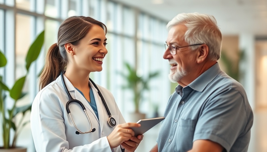 Doctor and patient discussing in modern clinic lobby, patient reactivation strategies.