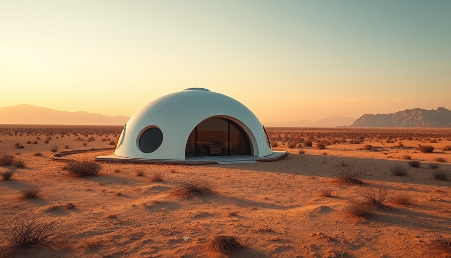 Futuristic dome house in California desert at sunset for remote work.