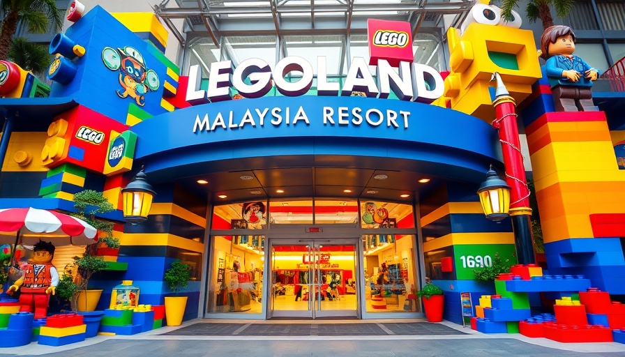 Entrance of Legoland Malaysia Resort with colorful Lego decor.
