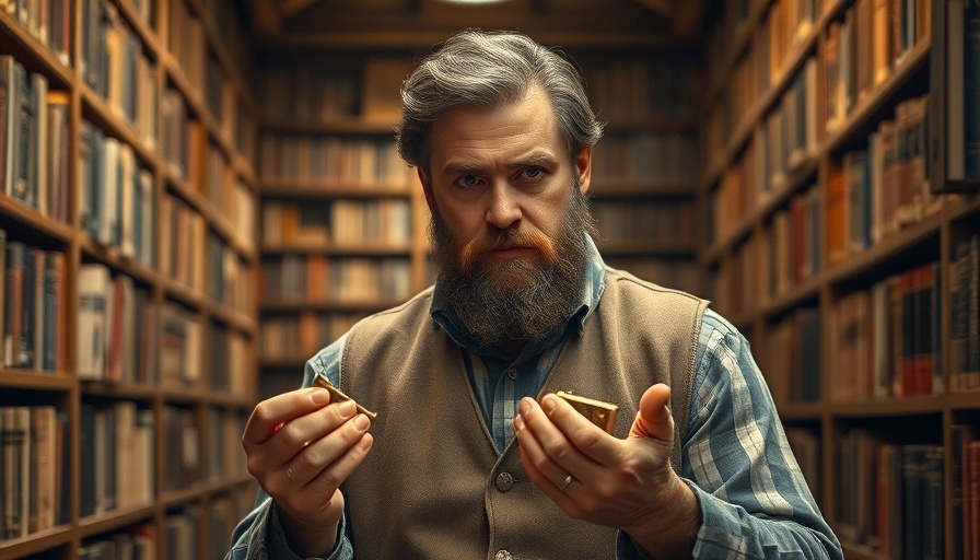 Bearded researcher holds Neanderthal DNA relics in library.