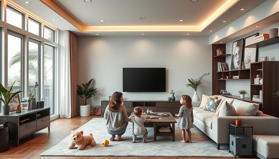 Modern living room focusing on furniture and TV tip-over prevention.
