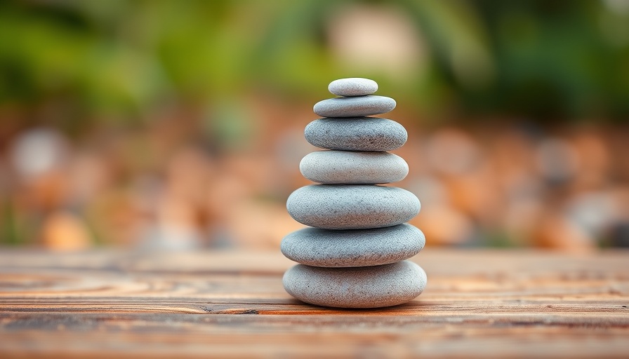 Balanced stones on wood symbolize balance for food brands.