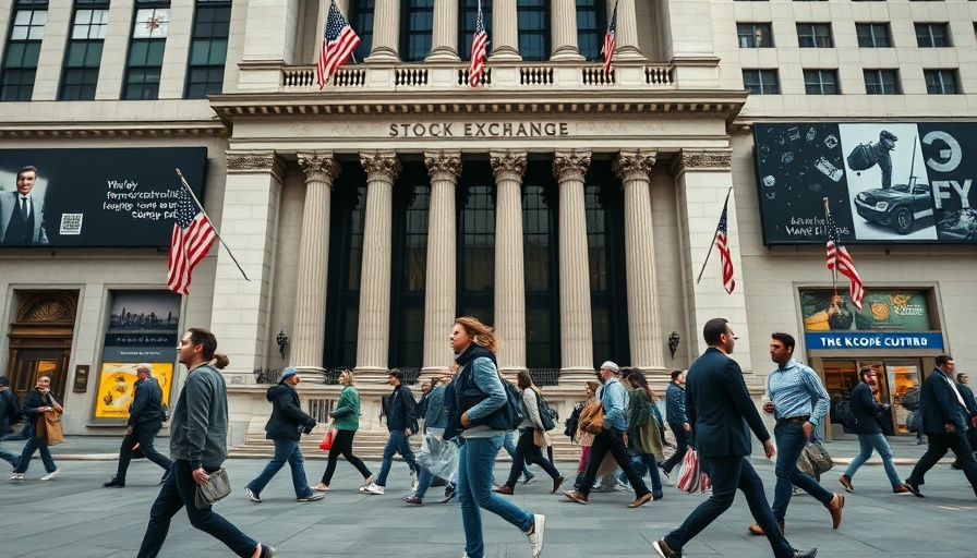 Urban scene of pedestrians in front of stock exchange during US listings market resurgence.