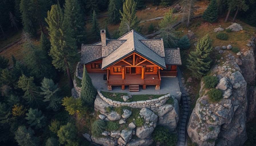 Aerial view of Suyian Lodge remote workspace in lush wilderness.