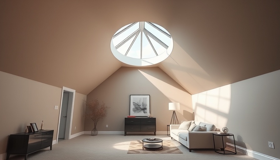 Modern attic with large skylight for home office, elegant decor.