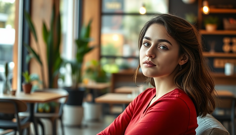 Woman in a cafe discussing breast cancer risk assessment.
