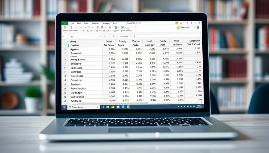 Laptop showing Excel spreadsheet with sales data, ideal for Excel functions for stacking data.