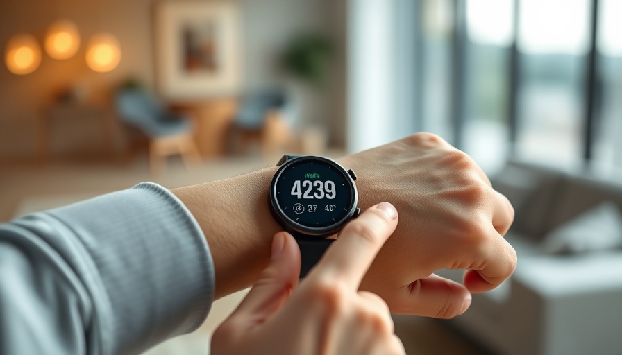 Smartwatch displaying health metrics on wrist, symbolizing medical technology and healthier lifestyle.