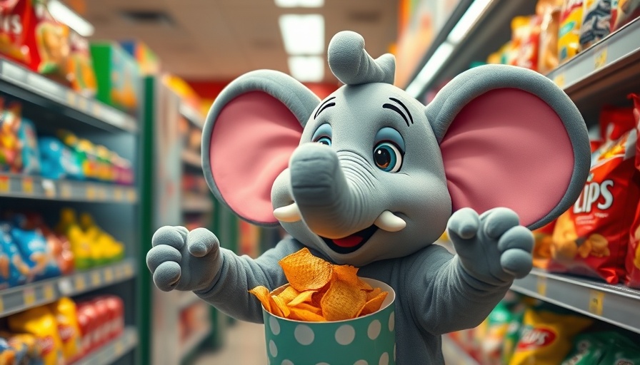 New York Liberty mascot Ellie Elephant shopping for chips in a store.