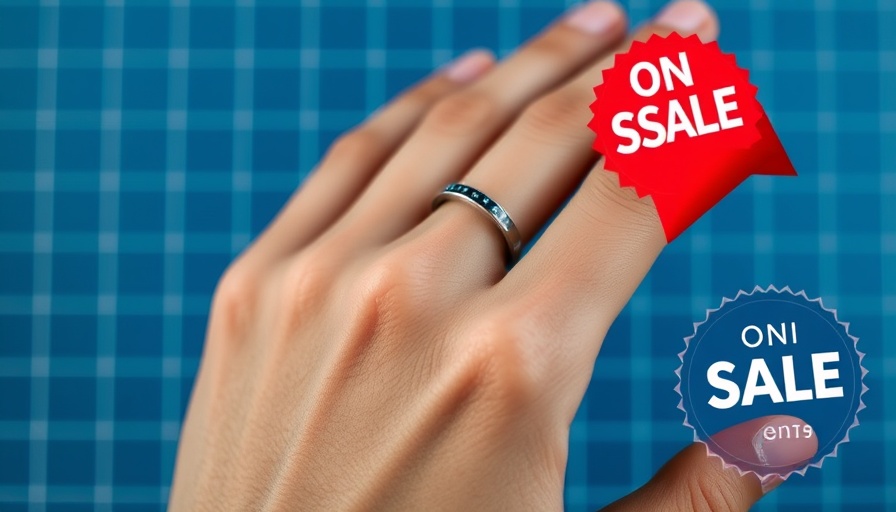 Sleek Oura ring and worn example on sale with blue background.