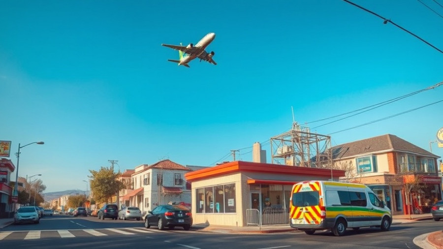 Airplane flying over urban street, Lithuania Belarus Balloon Intrusions scene.