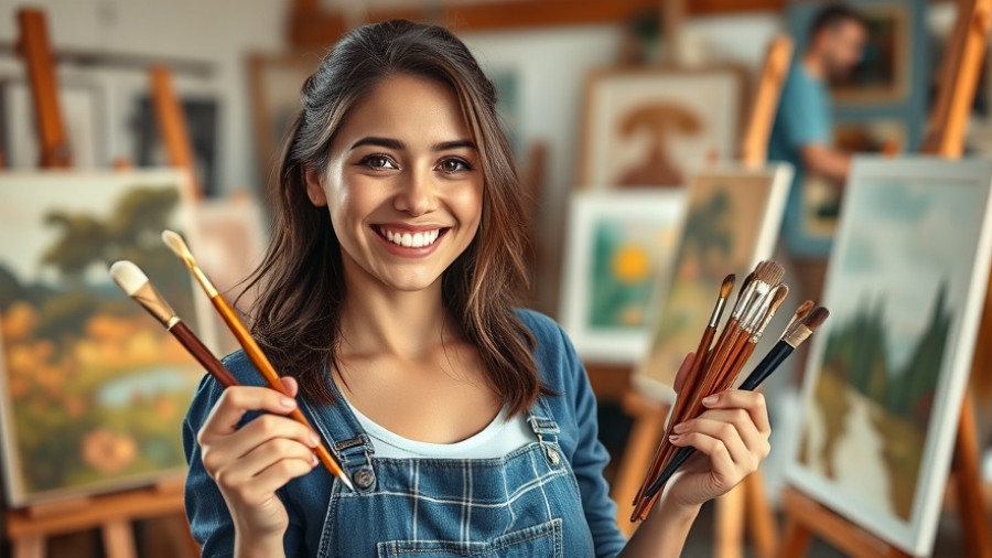 Creative female artist smiling in studio related to tax tips for self-employed individuals.
