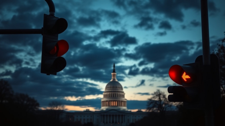 U.S. Capitol during twilight with red traffic light, highlighting government shutdown economic impact.