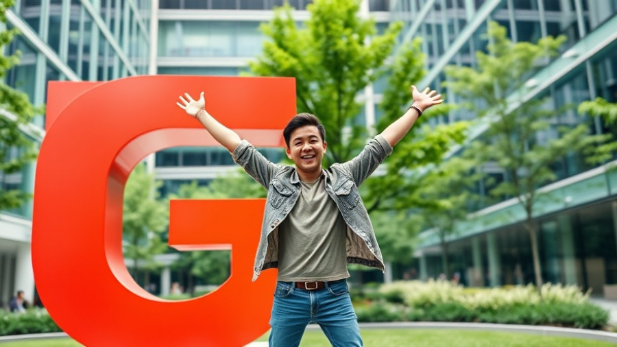 Person joyful at giant G sculpture, left my job for AI safety inspiration.