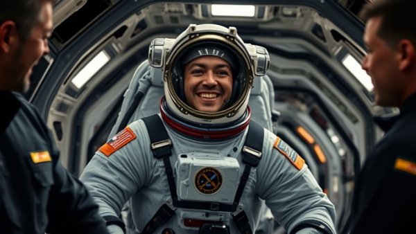 Astronaut in suit assisted by crew exiting spacecraft, woman pleads guilty to lying about astronaut.