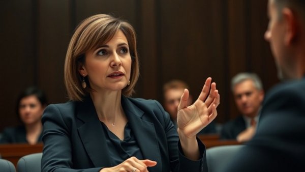 Adriana Kugler speaking at formal hearing, engaging discussion