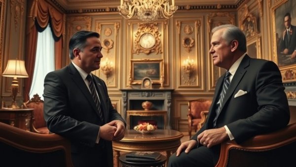 Formal meeting in an ornate room, discussing ways to lower taxes.