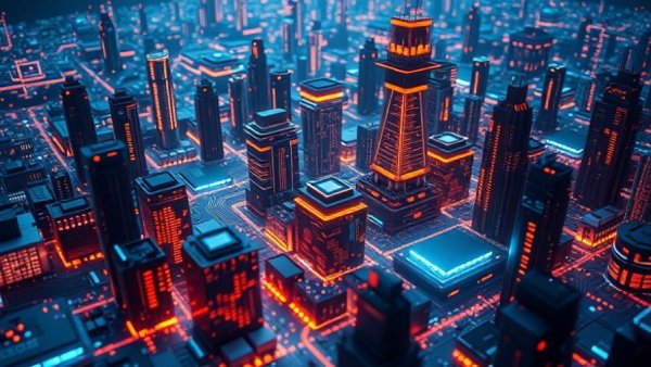 Futuristic digital microchip cityscape representing MACOM Technology Solutions Q3 Financial Results