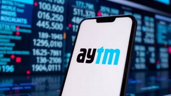 A smartphone displaying the Paytm logo, with financial data in the background, illustrating the concept of Paytm Payment Aggregator License.