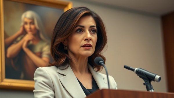 Elegant woman speaking, disqualified New Jersey prosecutor Alina Habba, professional setting