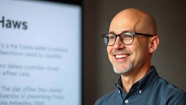 Empathy in the workplace presentation, man smiling warmly.