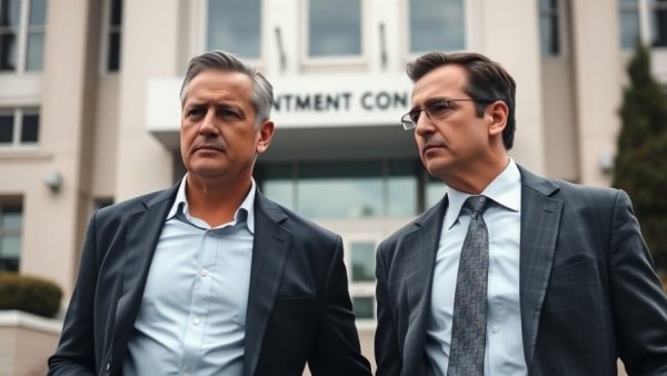 Two businessmen walking outside, discussing OpenAI Code Red.