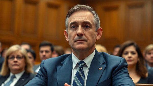 Man in a blue suit confidently testifies at hearing, FHFA investigation Bill Pulte.