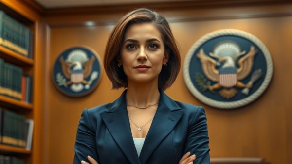 Confident woman in formal setting, related to Alina Habba resignation.