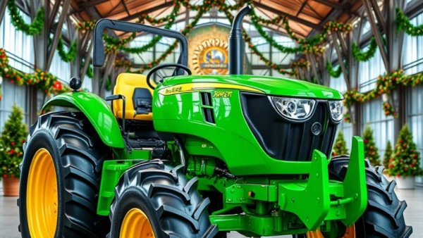 John Deere tractor at event, highlighting Trump tariffs agricultural equipment aid.