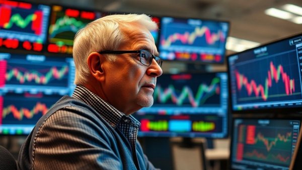 Trader analyzing financial data on screens, 10-Year Treasury Yields Rising.