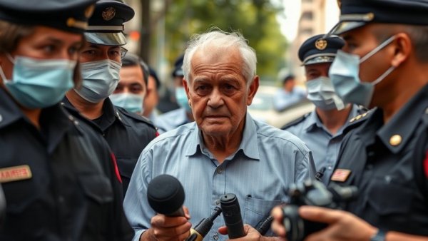 Security personnel surround reported man under Hong Kong national security law.