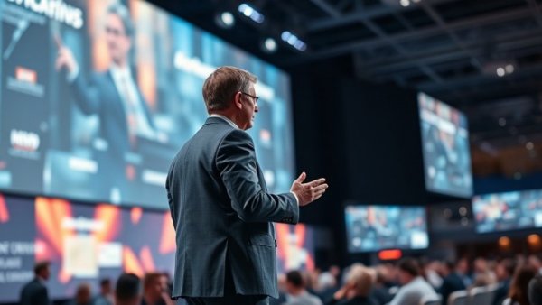 Speaker presenting at tech conference on AI recruitment tools.