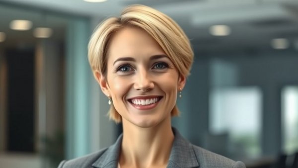 Meg O'Neill newly appointed BP CEO, smiling in office setting.