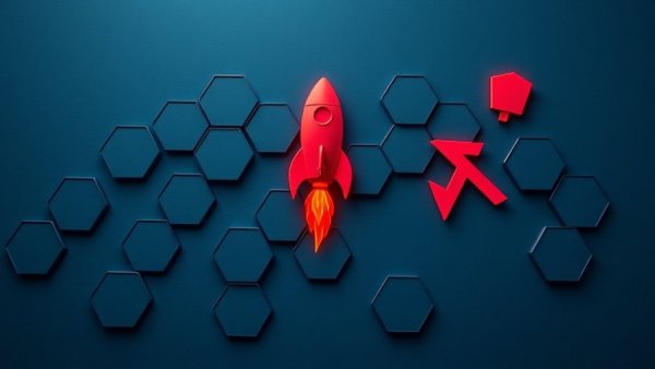 Hexagon pieces with rockets representing best growth stocks to buy for 2026.