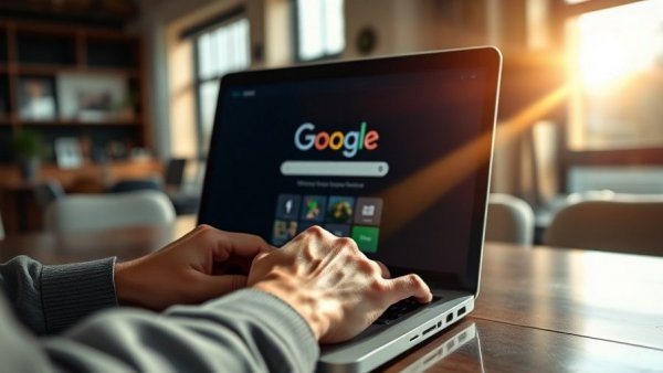 Hands typing on laptop with Google homepage, related to Alphabet Inc. price target increase.