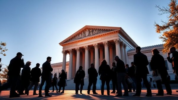 Silhouetted figures by Supreme Court building against clear sky.