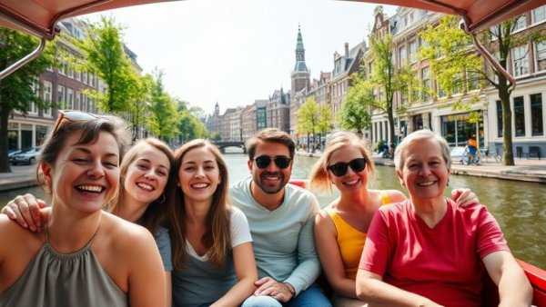 Family-friendly Amsterdam trip surprises: family on a canal tour.