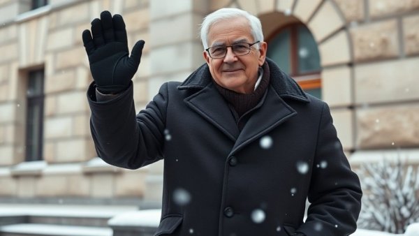 Distinguished man waving in the snow, Canada China trade deal tariffs context