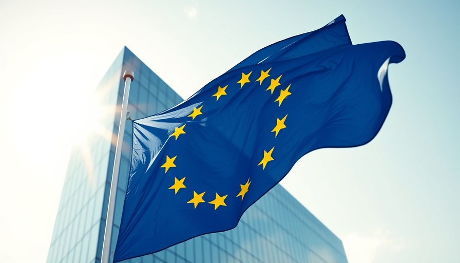 European Union flag at modern building under sunlight