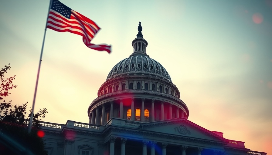 US Capitol dome with flag and digital graphics, discussing GENIUS Act impact.