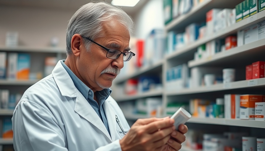 Older pharmacist in a pharmacy, Trump pharma tariffs increase drug prices.