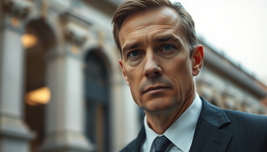 Close-up serious man in suit regarding FBI defamation lawsuit.