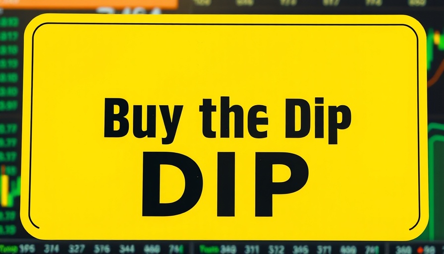 Yellow sign 'Buy the Dip' with market chart background on hot tech stocks.