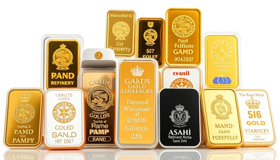 Assorted gold bars in branded packaging, showcasing various labels.