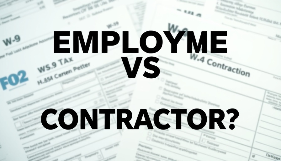 Employee or Independent Contractor Tax Implications: tax forms with a bold query overlay.