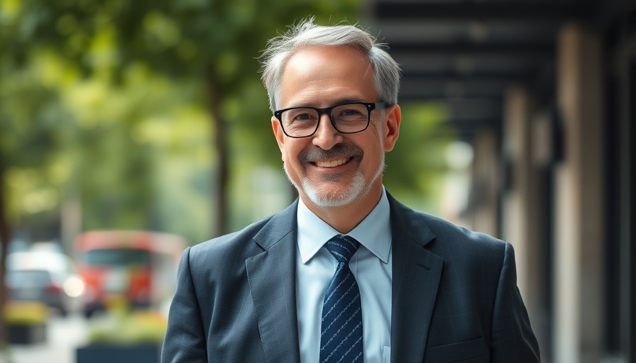 Professional man outdoors smiling, related to interest rate cuts.