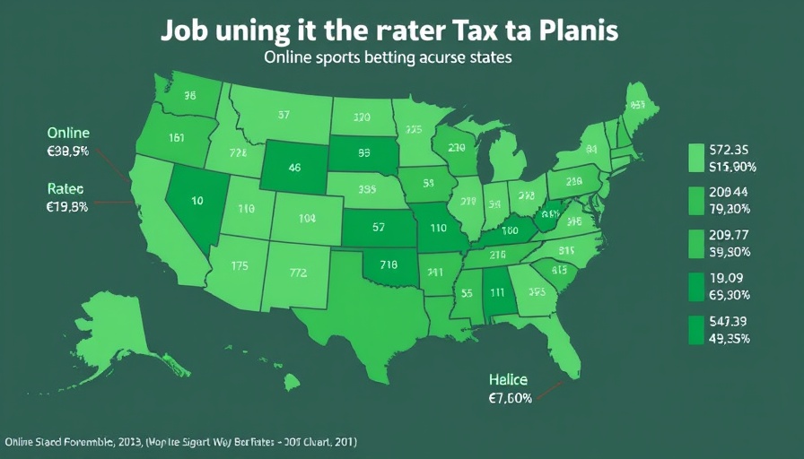 Map of online sports betting taxes by state in 2025
